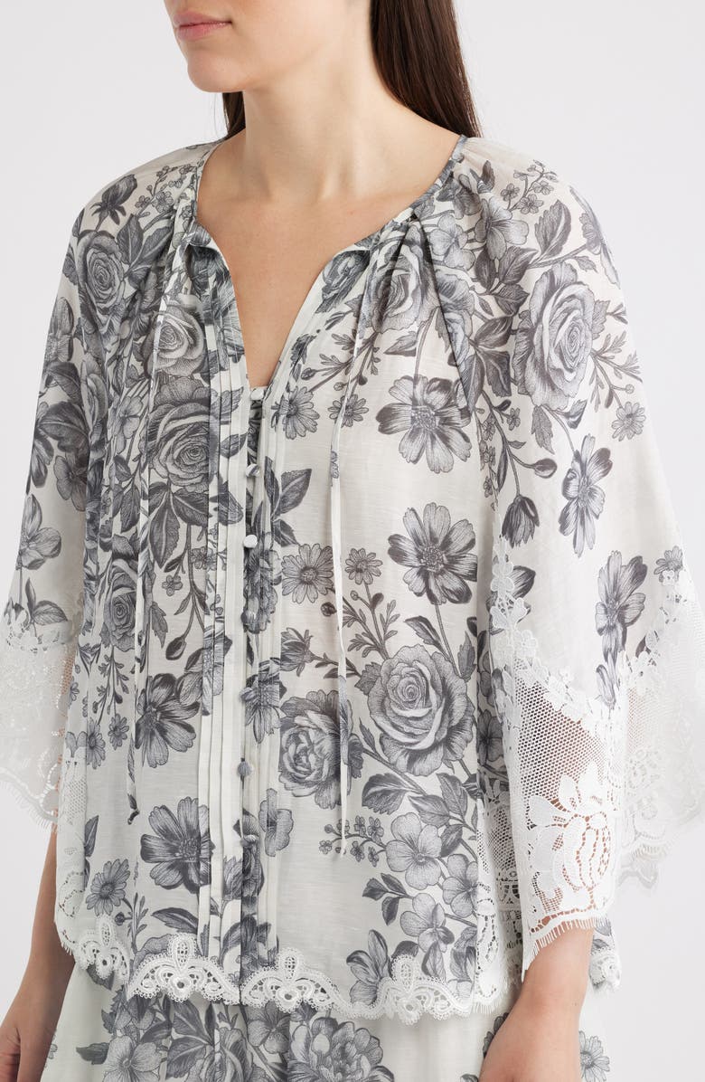 KOBI HALPERIN Paloma Floral Lace Trim Top, Alternate, color, Ivory Multi