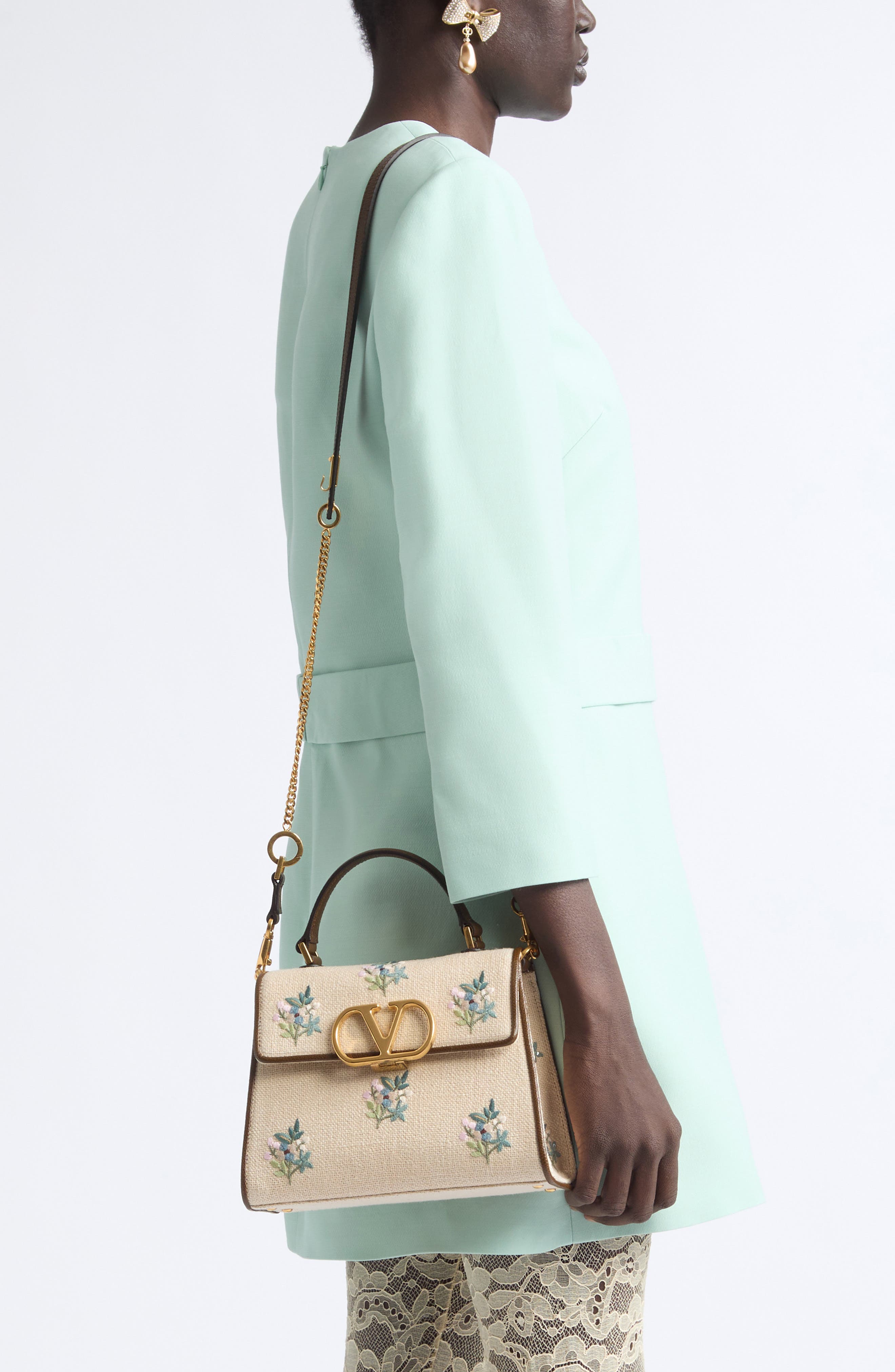 Small VSling Embroidered Linen Top Handle Bag, Alternate, color, BEIGE MULTI