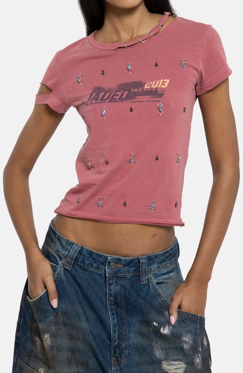 Distressed Jewel Crop T-Shirt