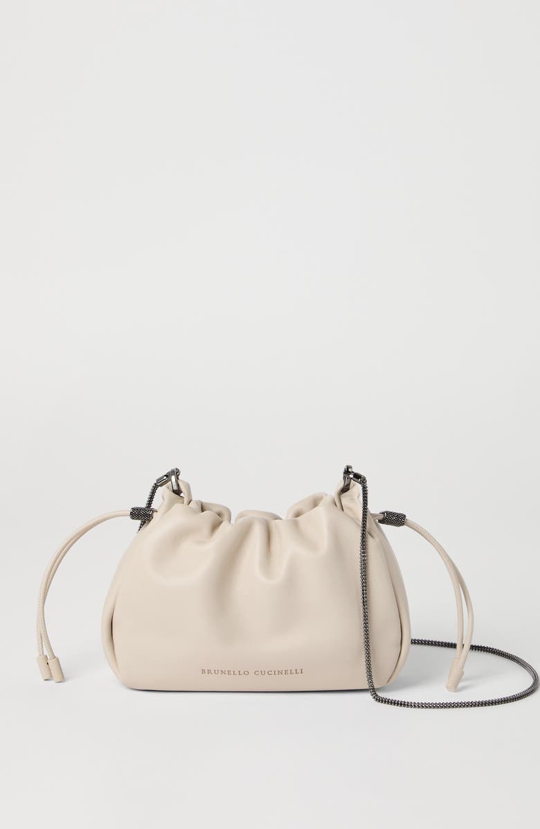 Brunello Cucinelli Soft leather mini Mellow Bucket bag, Alternate, color, Ivory