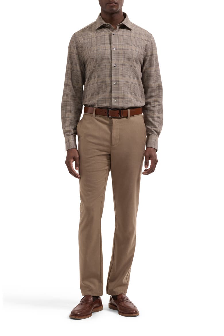 Julian Plaid Cotton & Wool Button-Up Shirt, Alternate, color, WALNUT