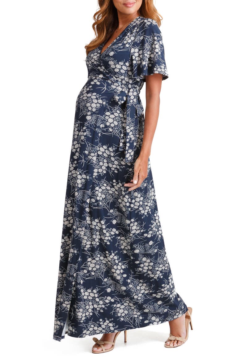 Ingrid & Isabel® Flutter Sleeve Knit Maternity/Nursing Maxi Dress, Alternate, color, VINTAGE DAISY