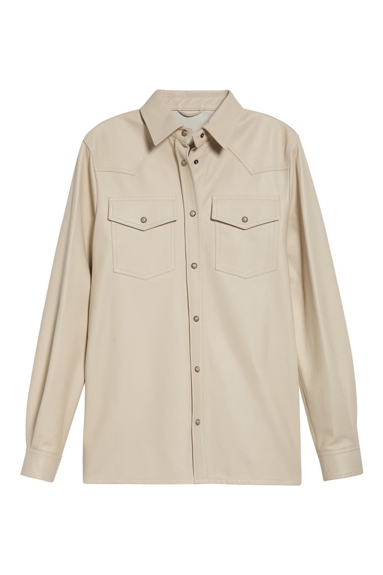 Lambskin Leather Snap Front Shirt, Alternate, color, 150 CREAM