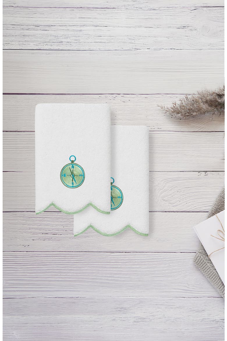 2-Piece Sea Joy Embroidered Turkish Cotton Towel Set, Alternate, color, WHITE/ GREEN