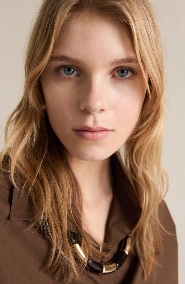 MANGO Cotton Button-Up Shirt, Alternate, color, Brown