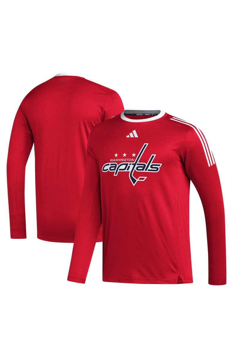 adidas Men's adidas Red Washington Capitals AEROREADY<sup>®</sup> Long Sleeve T-Shirt, Main, color,