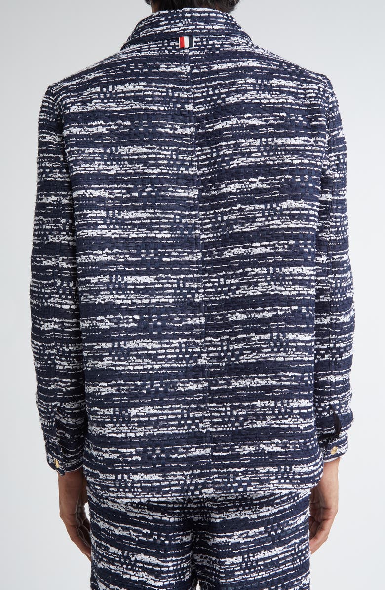 Thom Browne Mèlange Tulle Yarn Tweed Utility Jacket, Alternate, color, Navy