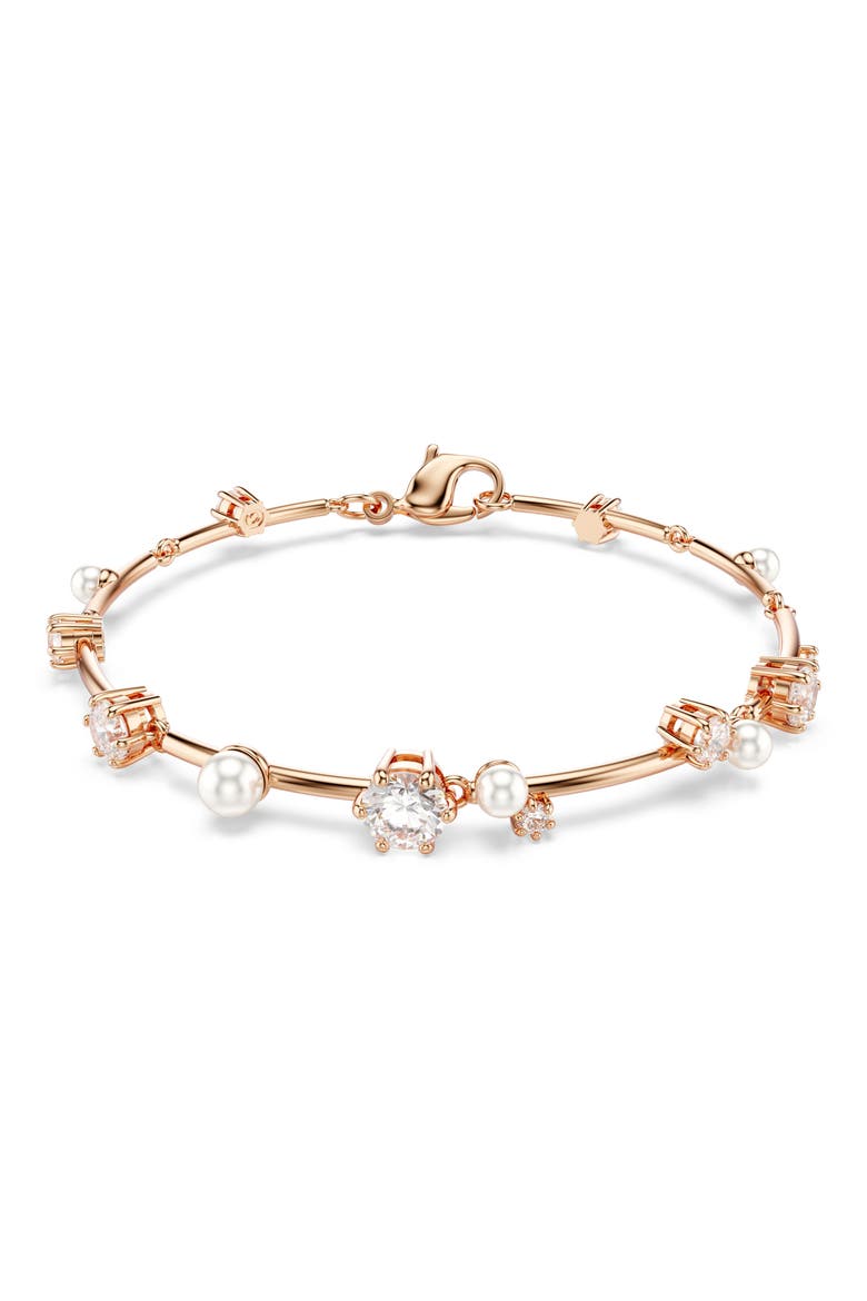 Constella Crystal & Faux Pearl Line Bracelet, Main, color, WHITE/ ROSE