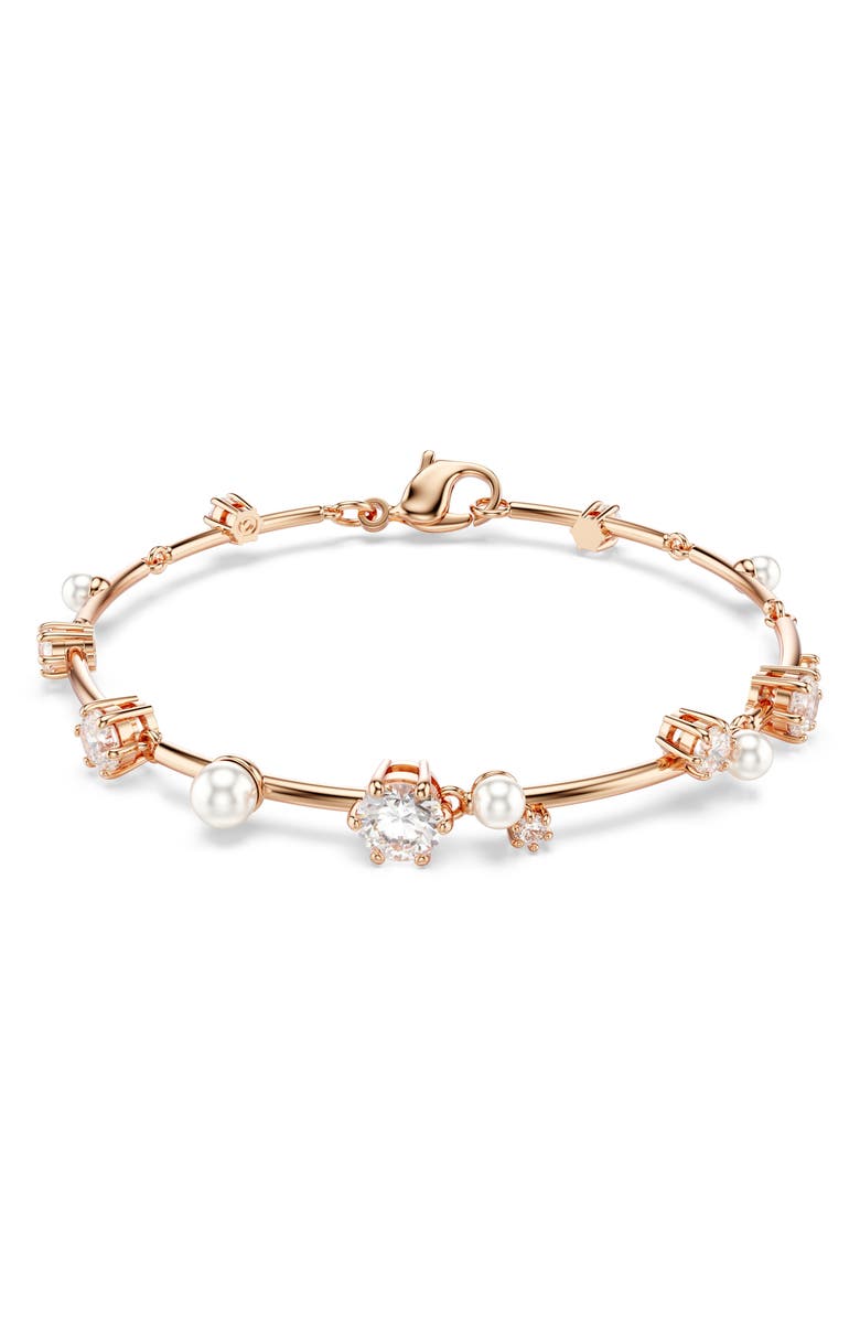 Swarovski Constella Crystal & Faux Pearl Line Bracelet, Main, color, White/ Rose