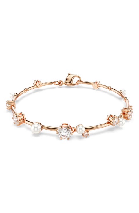 Constella Crystal & Faux Pearl Line Bracelet