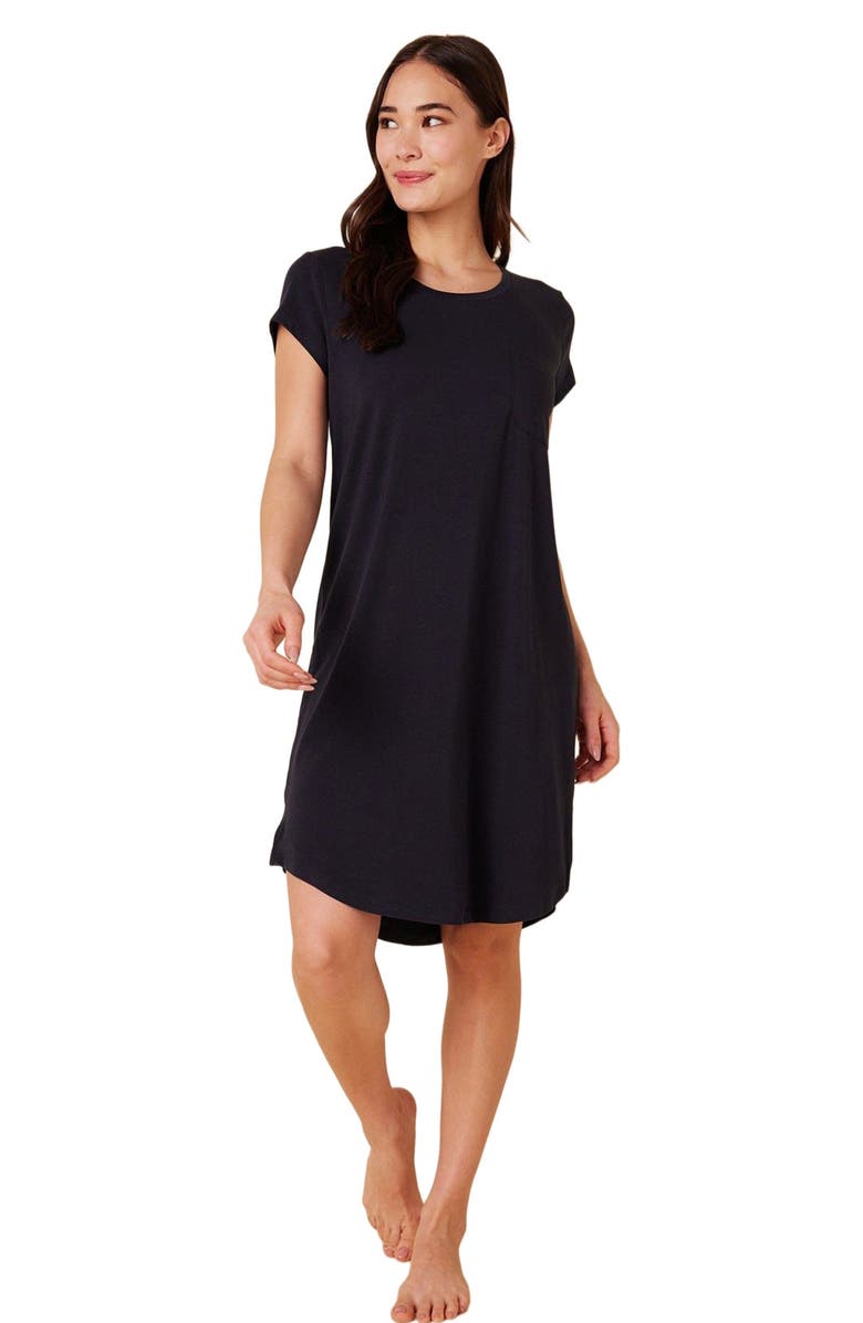 The Cat's Pajamas Pima Knit Short Sleeved Sleep Shirt, Main, color, Classic Midnight