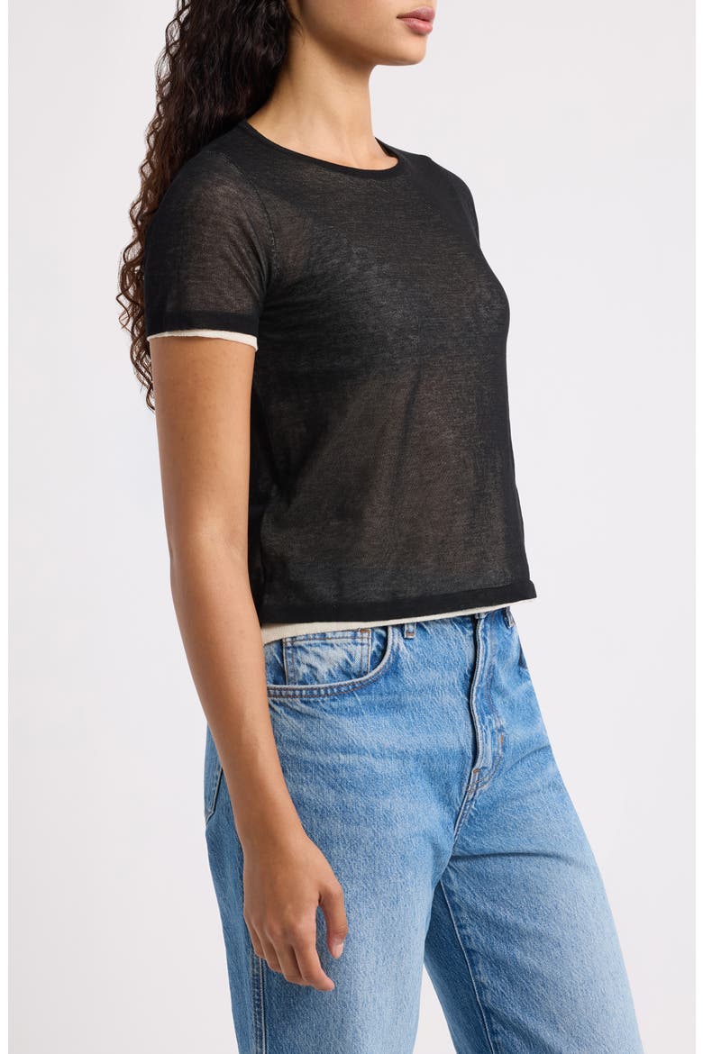 Bipol Tipped Short Sleeve Sweater, Alternate, color, BLACK