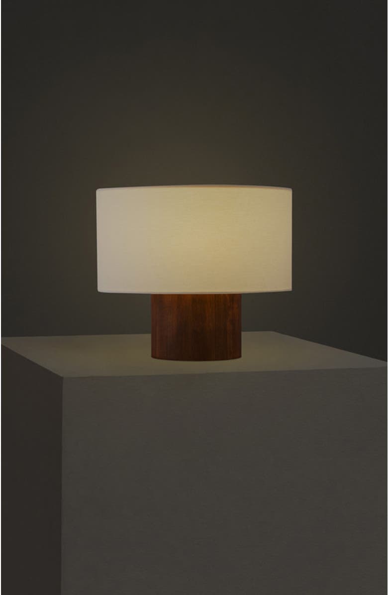 Brightech Oliver 10" LED Desk Lamp with Wood Accent and White Cotton Drum Shade, Bulb Included, Alternate, color, Walnut