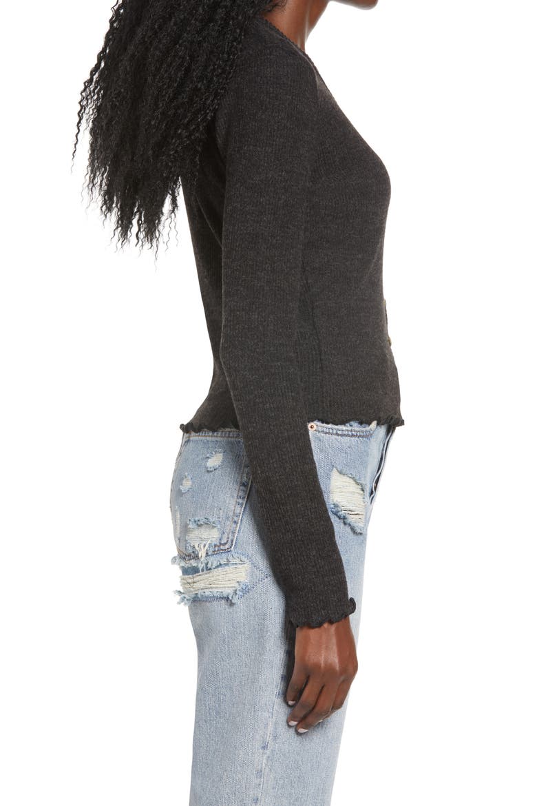 Crop Lettuce Edge Cardigan, Alternate, color, CHARCOAL