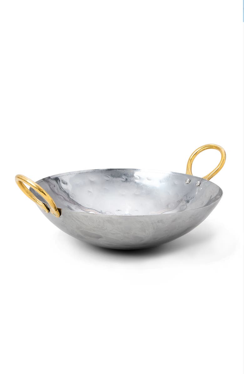 Verve Culture Kadai Rolled Steel Wok with Brass Handle 12", Main, color,
