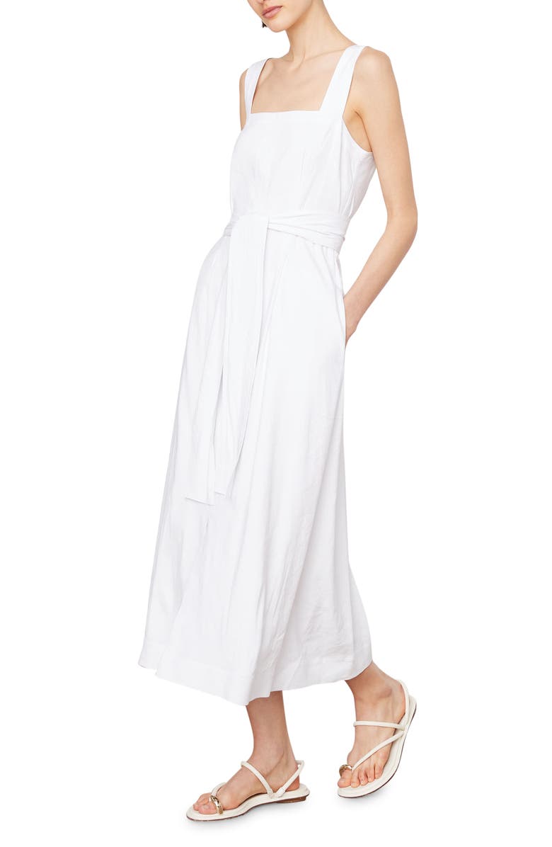 Vince Square Neck Belted Linen Blend Dress, Alternate, color, 