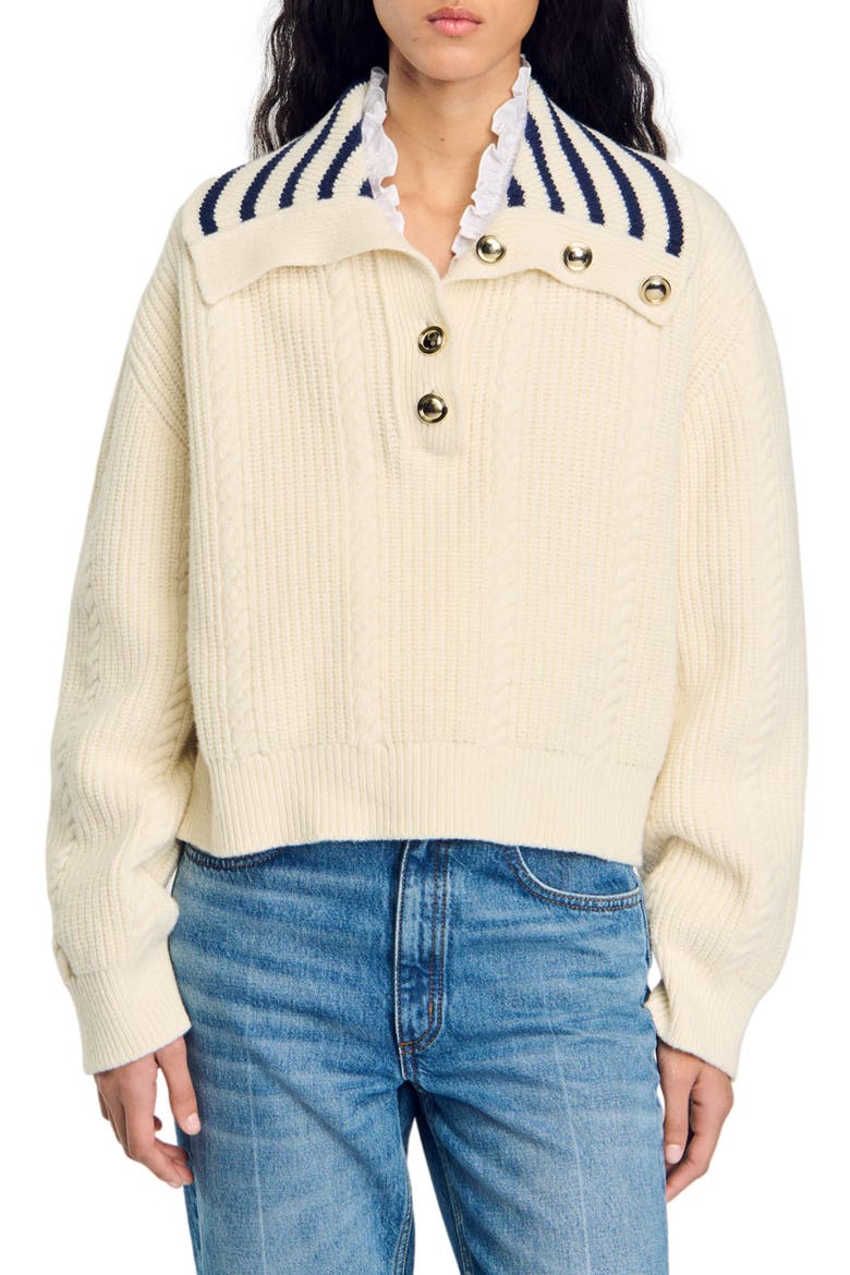 Stripy sailor-neck sweater, Alternate, color, Ecru