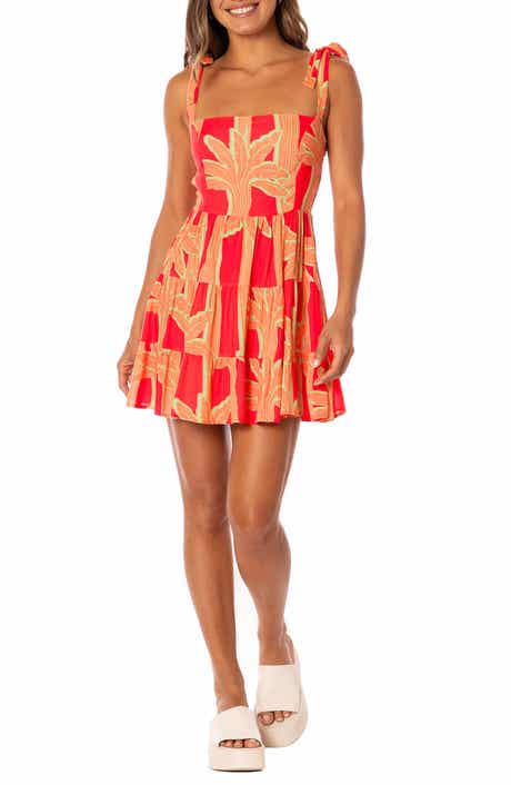 Emily Palm Print Fit & Flare Dress