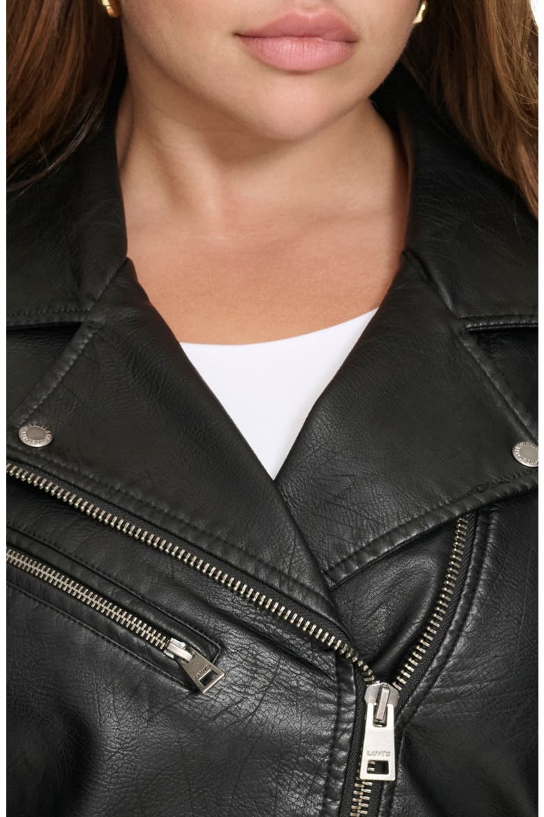 Water Resistant Faux Leather Longline Moto Jacket, Alternate, color, BLACK