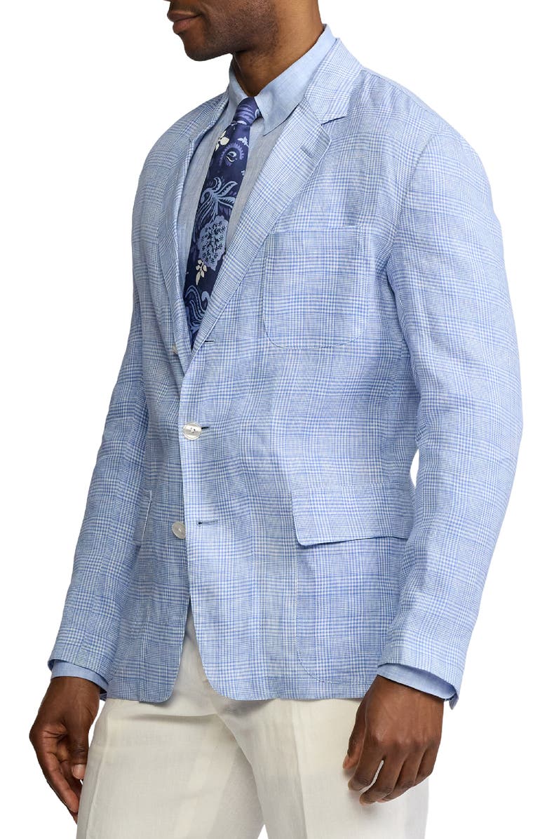 Ralph Lauren Purple Label Glen Check Single Breasted Linen Sport Coat, Alternate, color, Cornflower Blue/ White