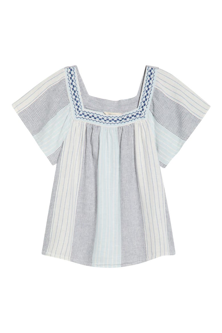 Stripe Embroidered Square Neck Linen Blend Top, Alternate, color, BLUE STRIPE