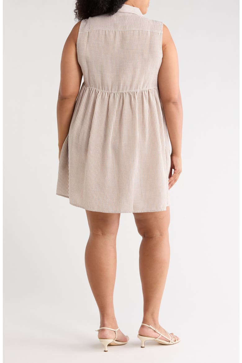 Pleated Button Front Dress, Alternate, color, TRUFFLE/ WHITE