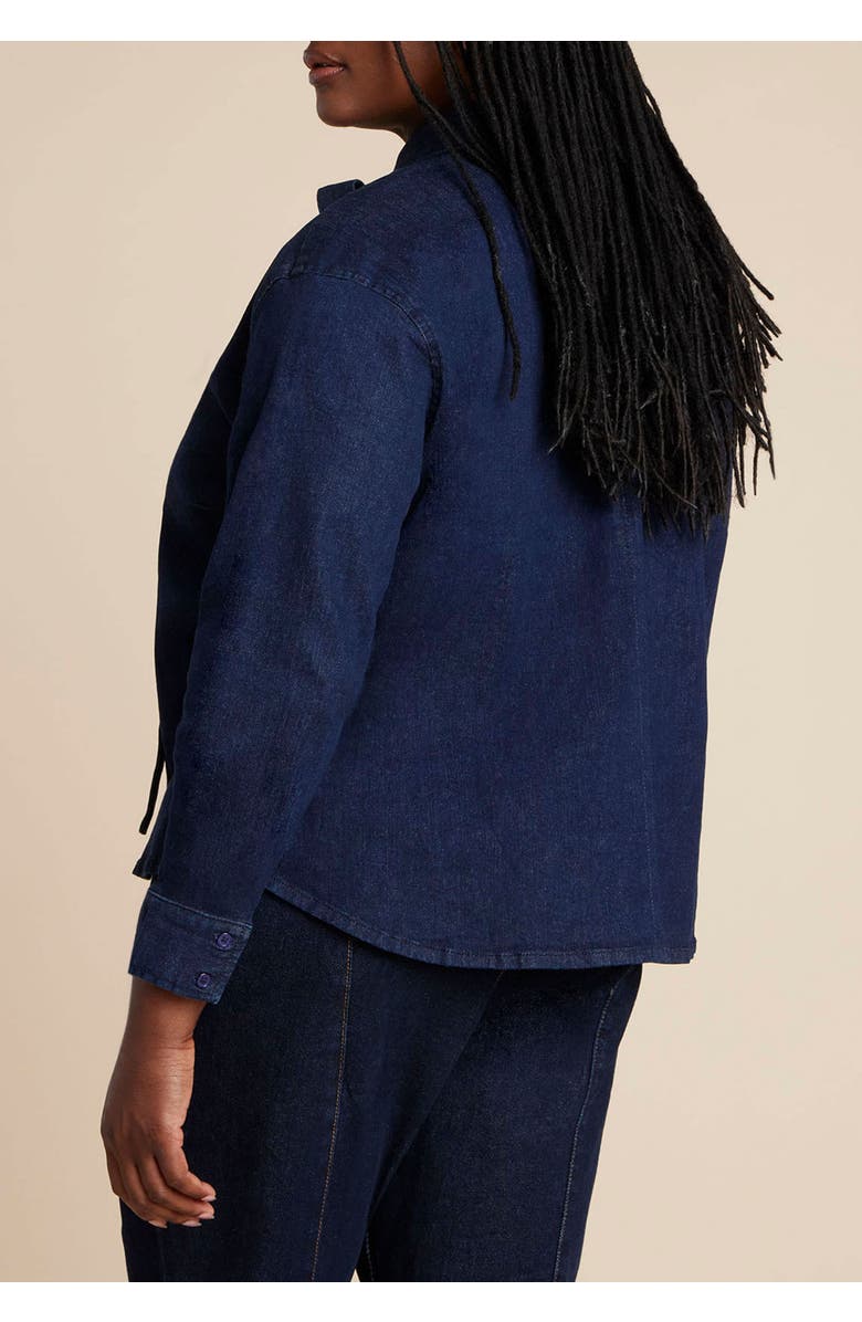 ELOQUII Denim Top With Bow Tie, Alternate, color, Dark Wash