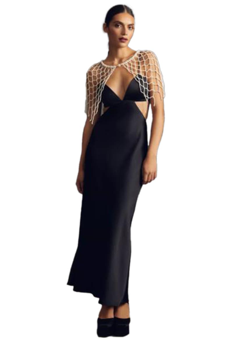 Imitation Pearl Beaded Cape, Alternate, color, WHITE