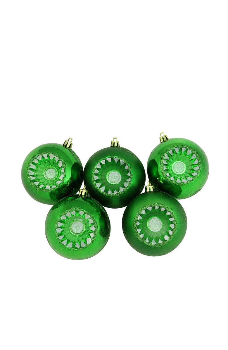 Northlight Shatterproof 2-Finish Retro Reflector Christmas Ball Ornaments - 3.25" (80mm) - Green - 5ct, Main, color, 