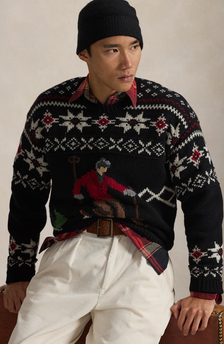 Polo Ralph Lauren Skier Wool Graphic Crewneck Sweater, Alternate, color, Black Combo