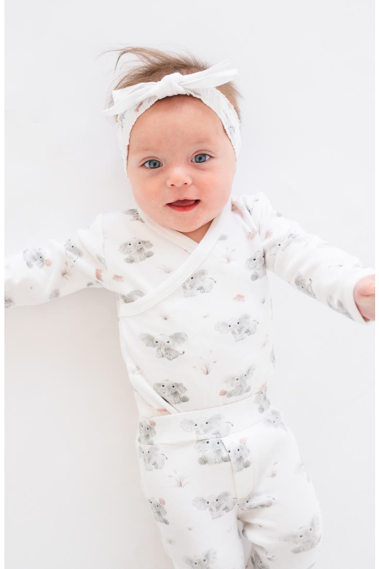 Elephant Print Organic Cotton Wrap Bodysuit & Footed Pants Set, Alternate, color, BABY ELEPHANT