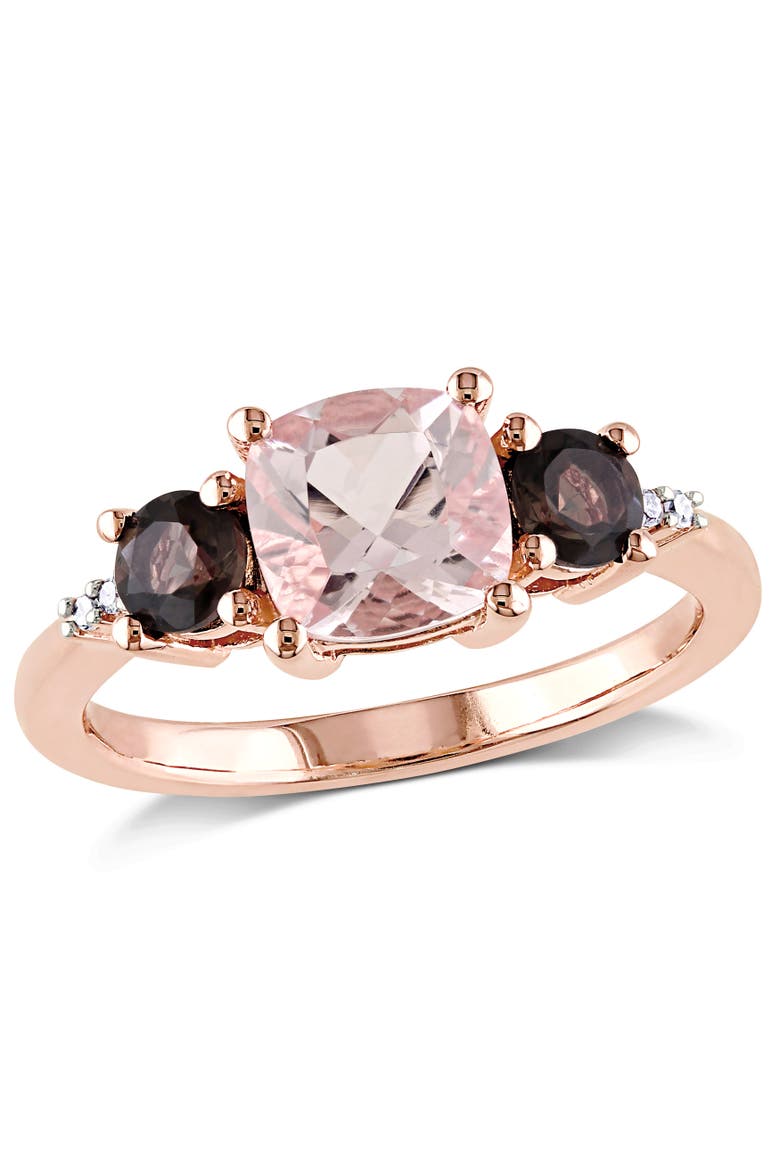Smokey Quartz & Diamond 3-Stone Ring, Main, color, Morganite