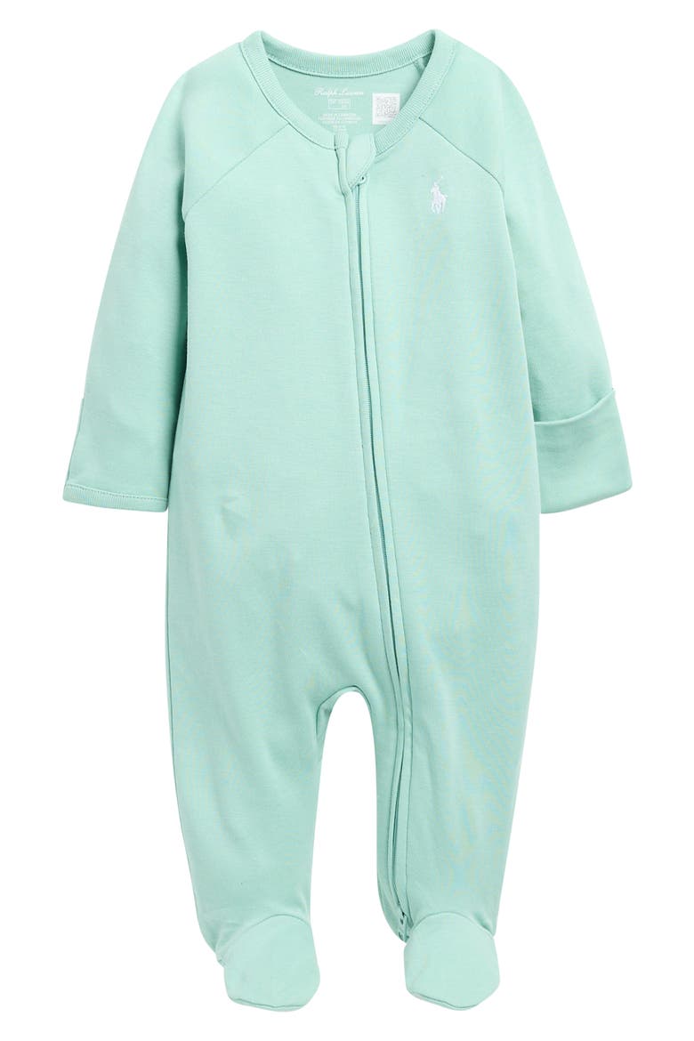 Raglan Sleeve Cotton Footie, Main, color, GREEN