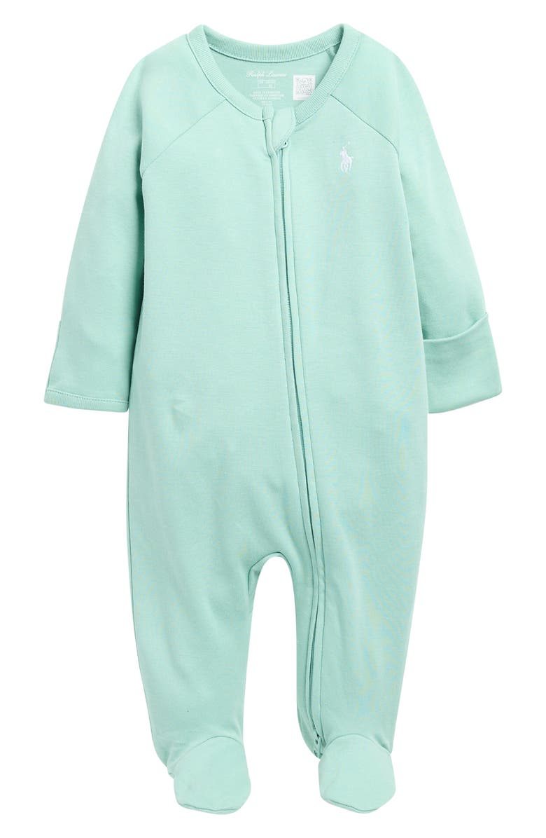 Ralph Lauren Raglan Sleeve Cotton Footie, Main, color, Celadon
