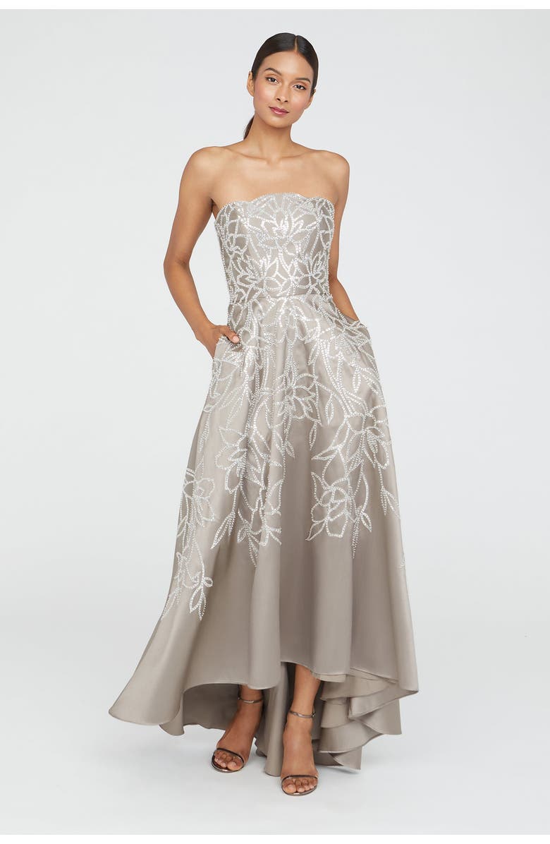 Theia Pamela Embroidered Gown, Main, color, Smoke
