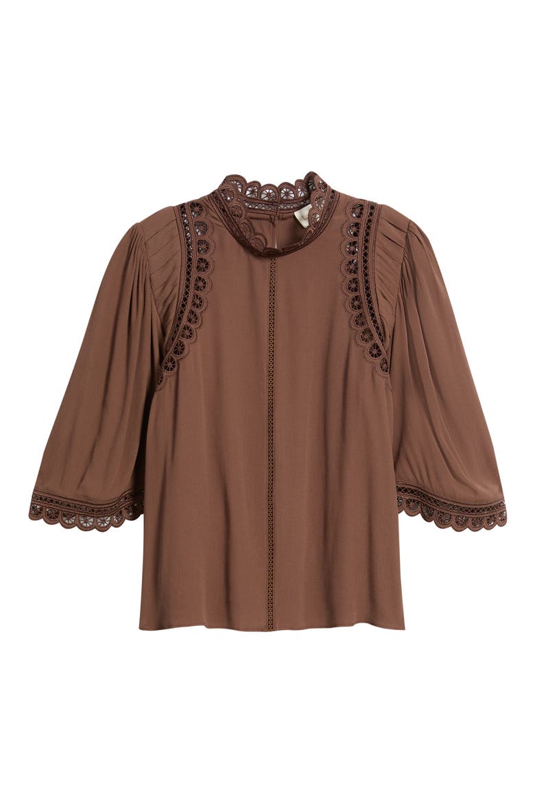 Fiona Lace Trim Mock Neck Top, Alternate, color, PARTRIDGE