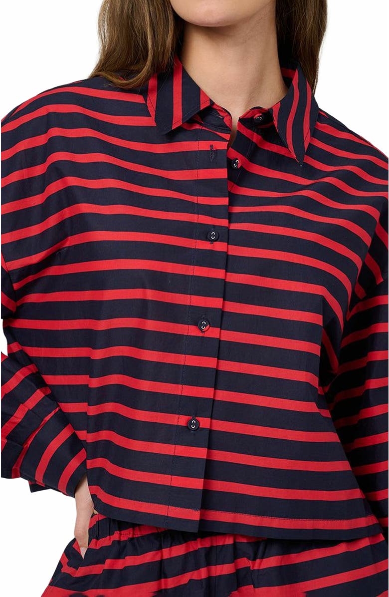 WeWoreWhat Long Sleeve Crop Button Down Shirt, Alternate, color, Tr Red/Dk Navy