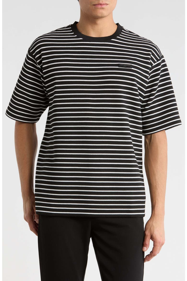 Stripe Textured Cotton T-Shirt, Main, color, BLACK/ WHITE