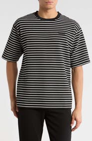 KARL LAGERFELD PARIS Stripe Textured Cotton T-Shirt