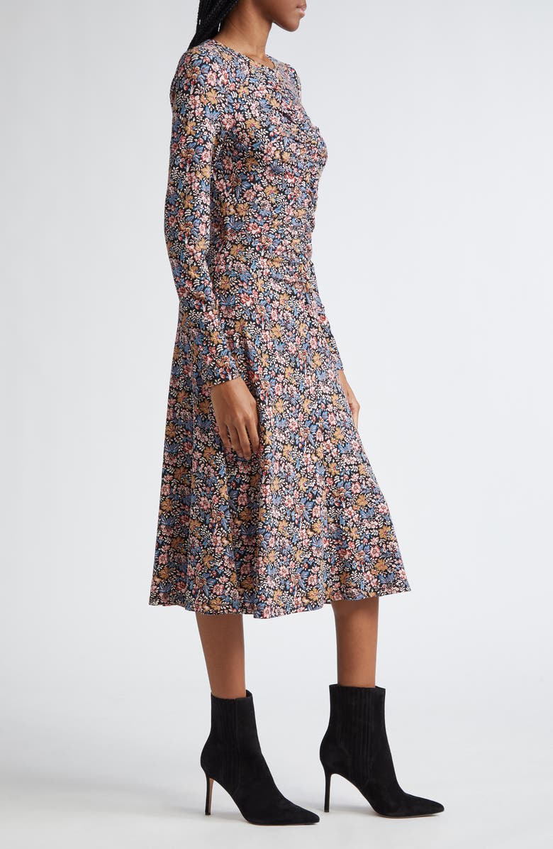 Veronica Beard Gale Floral Long Sleeve Cotton Knit Midi Dress, Alternate, color, Black Multi