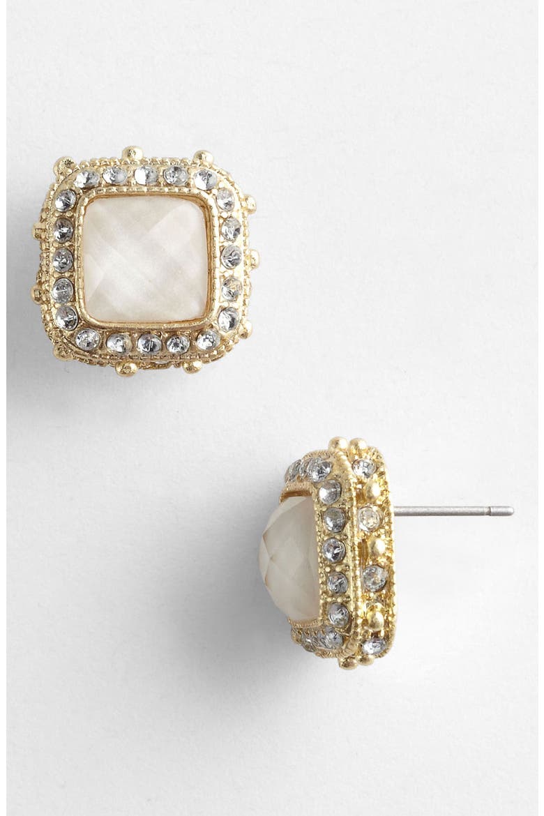 Rhinestone Frame Post Earrings, Main, color, IVORY/ GOLD