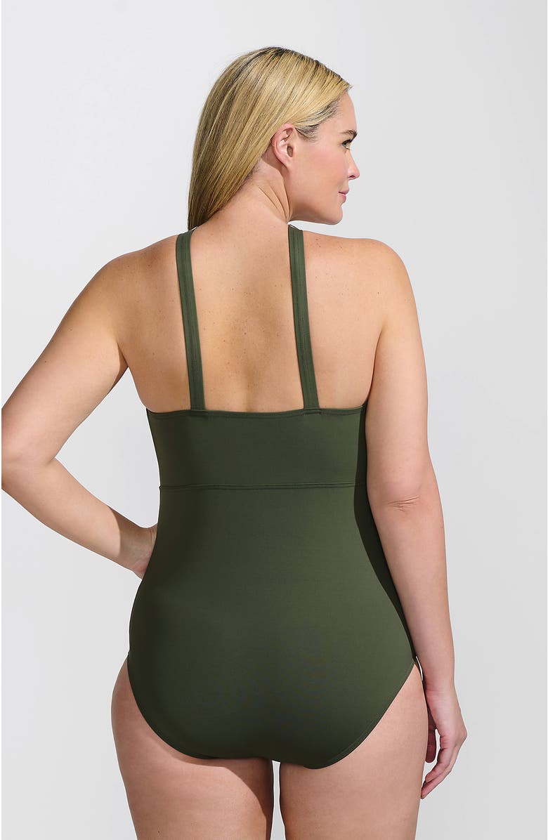 Lands' End Criss Cross Halter One Piece Swimsuit, Alternate, color, Rich Olive Green