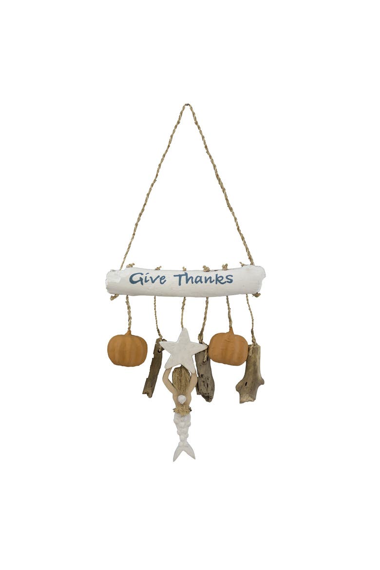 "Give Thanks" Mermaid Pumpkin Hanging Figurine, Main, color, White