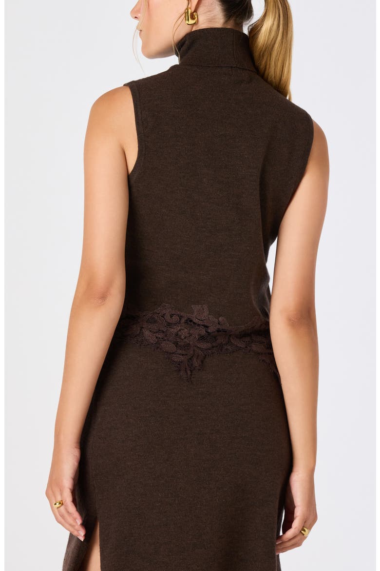 Nadine Lace Trim Sleeveless Turtleneck Sweater, Alternate, color, BROWN