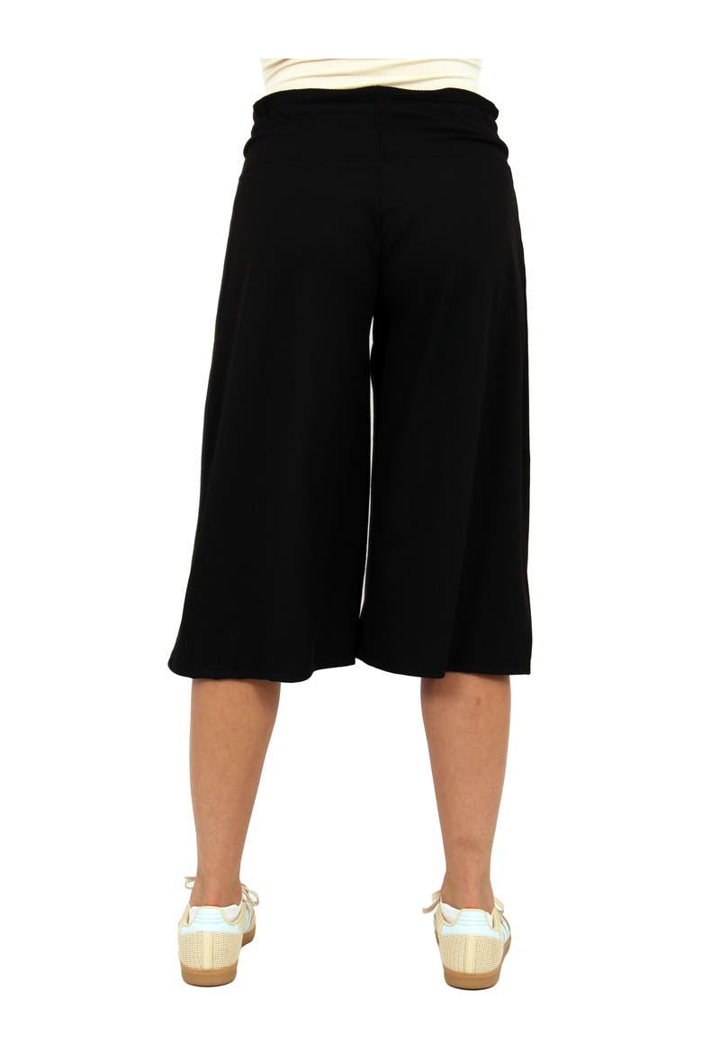 Womens Basic Ribbed Knit Drawstring Flared Capri Pants, Alternate, color, Black