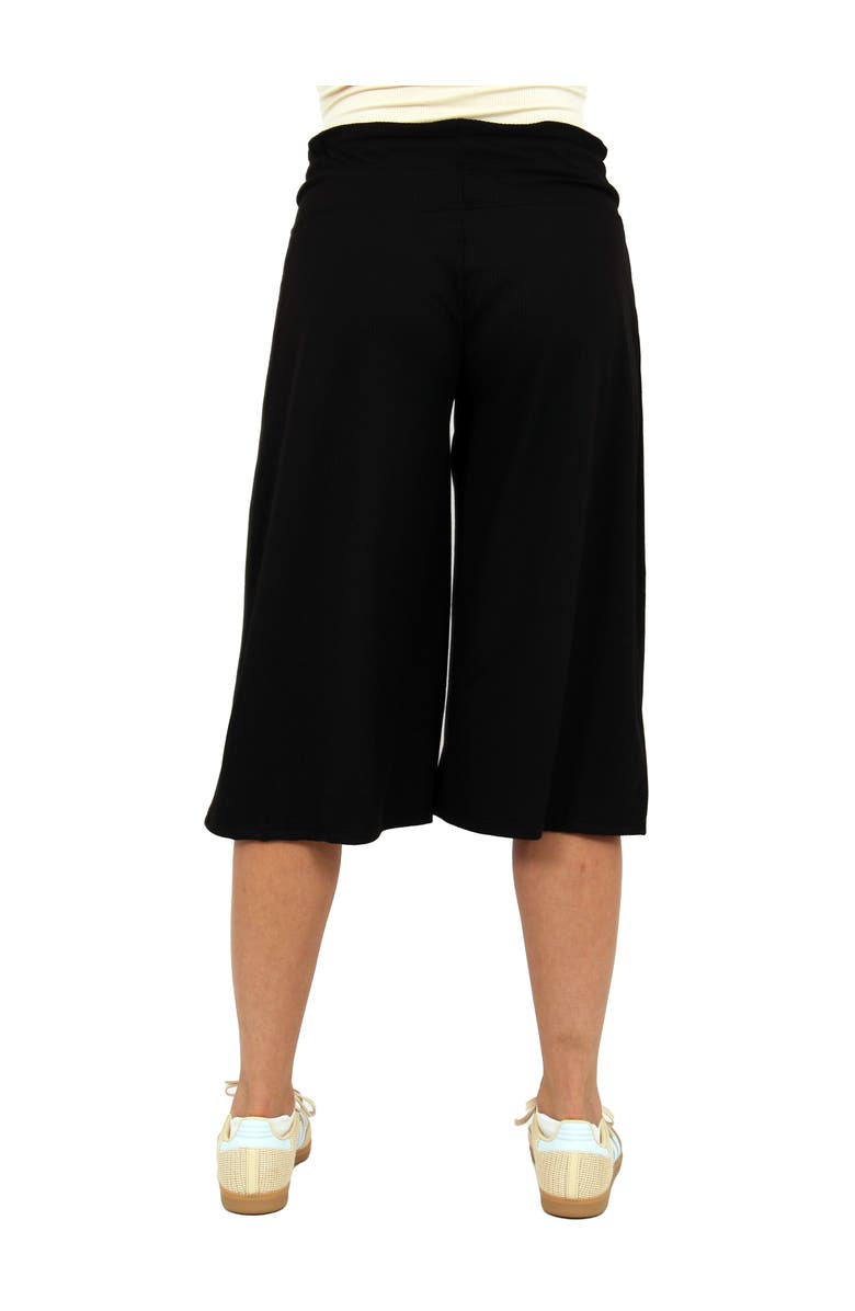 24seven Comfort Apparel Womens Basic Ribbed Knit Drawstring Flared Capri Pants, Alternate, color, Black