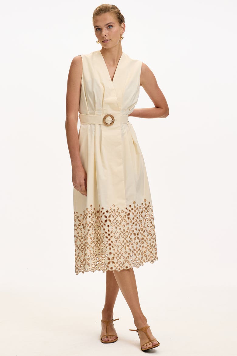 Mackenzie V Neck Belted Pocket Midi Dress, Alternate, color, Cream