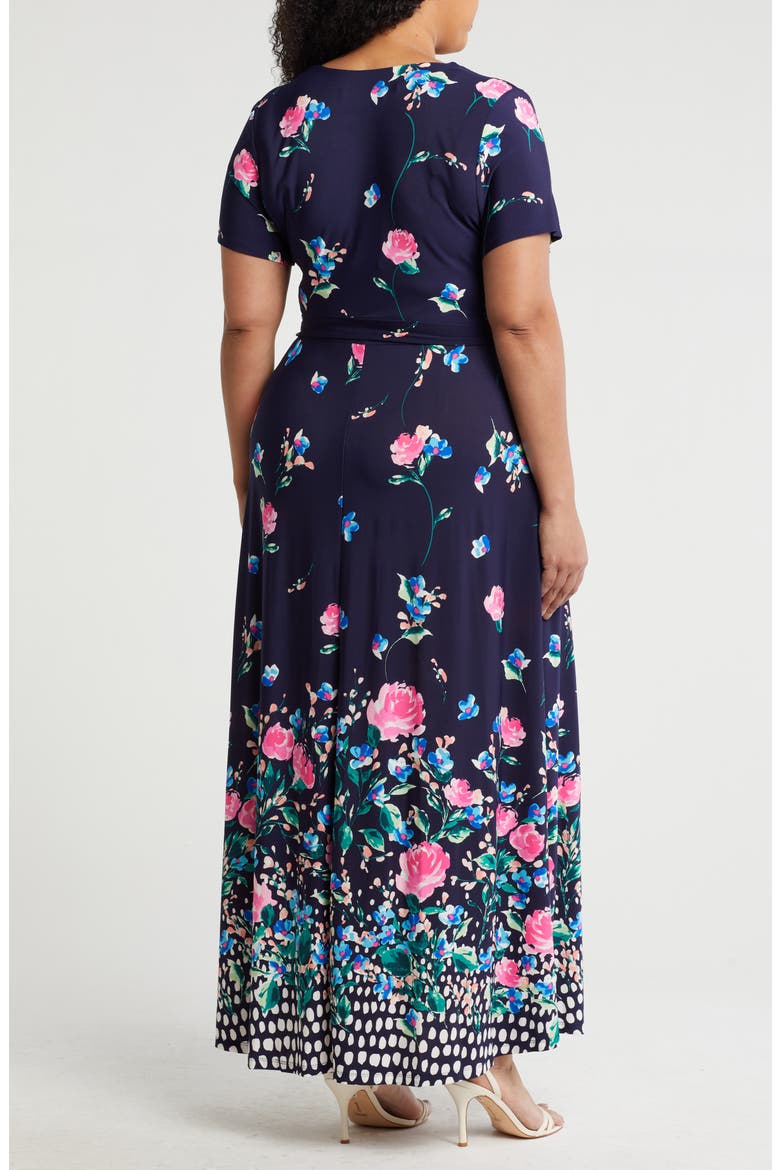 Floral Short Sleeve Faux Wrap Maxi Dress, Alternate, color, NAVY MULTI