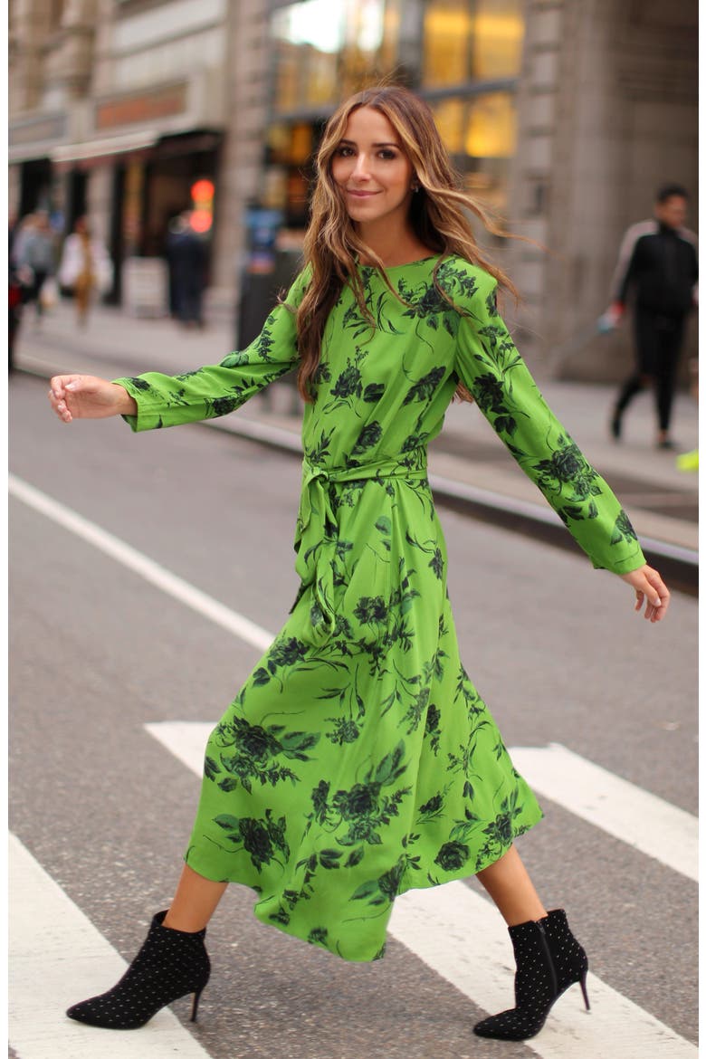 Belted Midi Dress (Nordstrom Exclusive), Alternate, color, GREEN ENERGY TONAL FLORAL