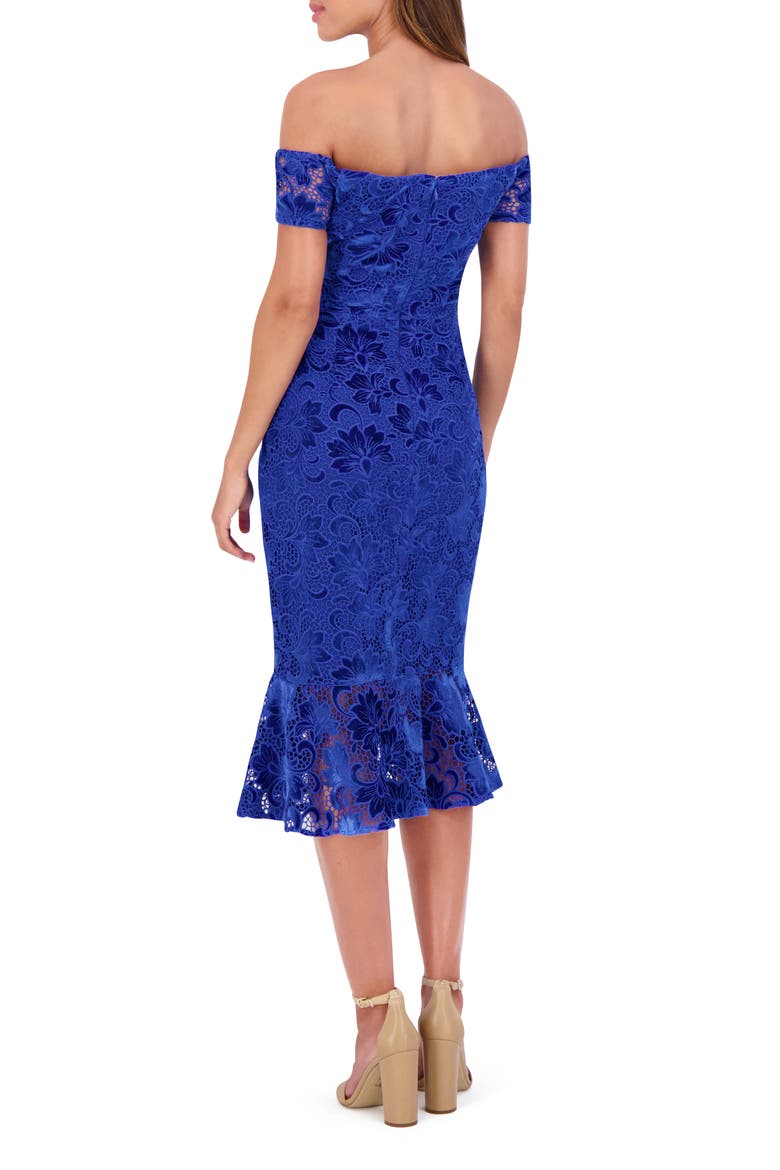 Off the Shoulder Midi Dress, Alternate, color, SAPPHIRE